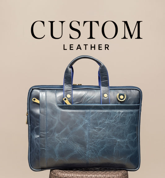 Executive Blue Leather Laptop Bag