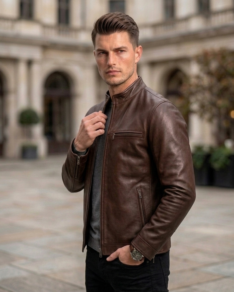 Men's Red Slim Fit Leather Jacket