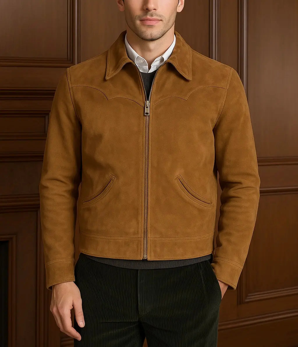 Men's Tan Suede Leather Jacket Custom Leathers