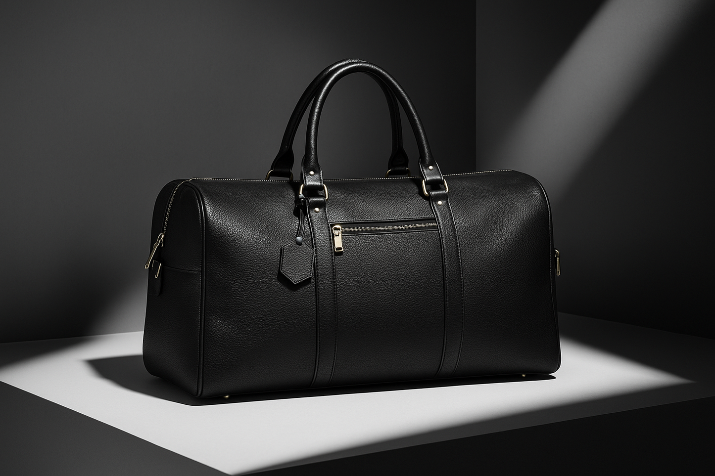 Classic Black Leather Duffle Bag