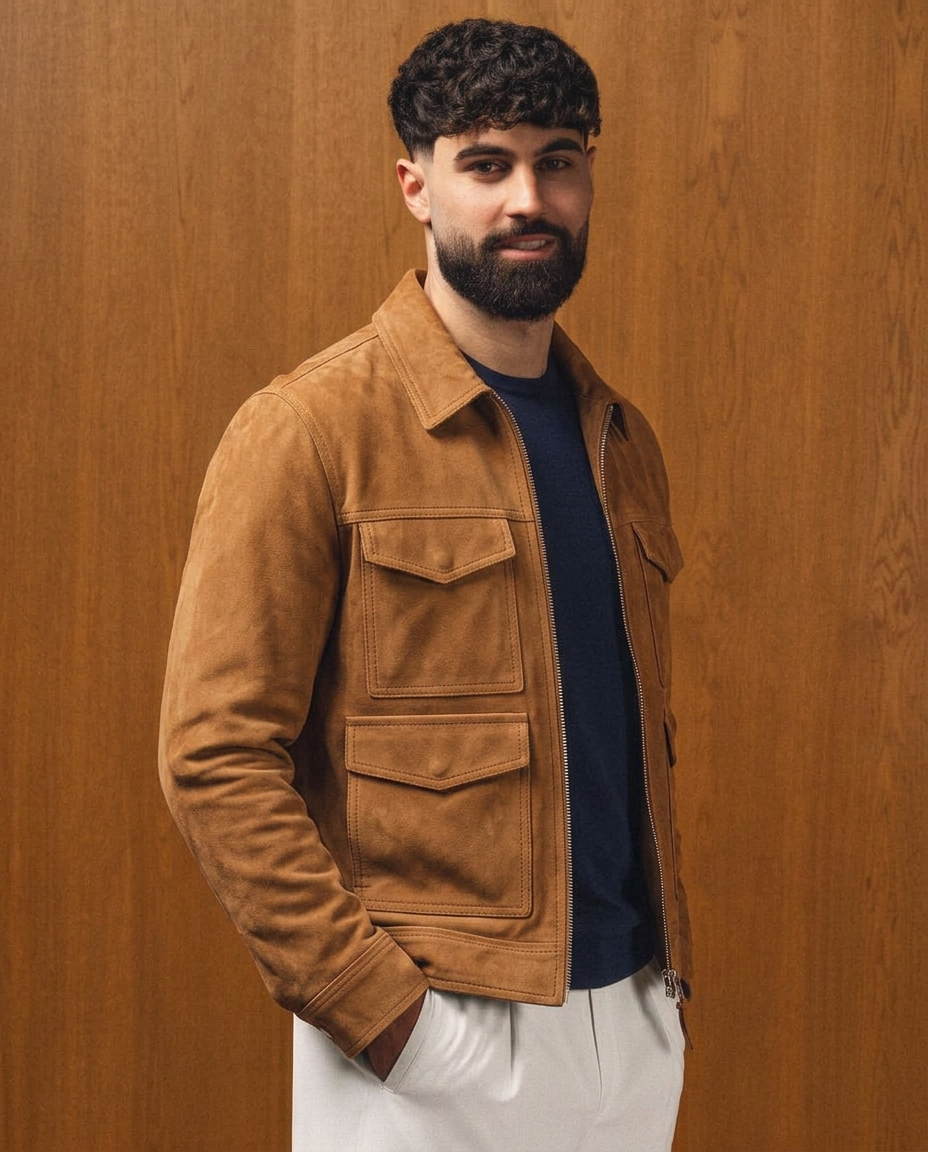 Men's Tan Suede Leather Jacket