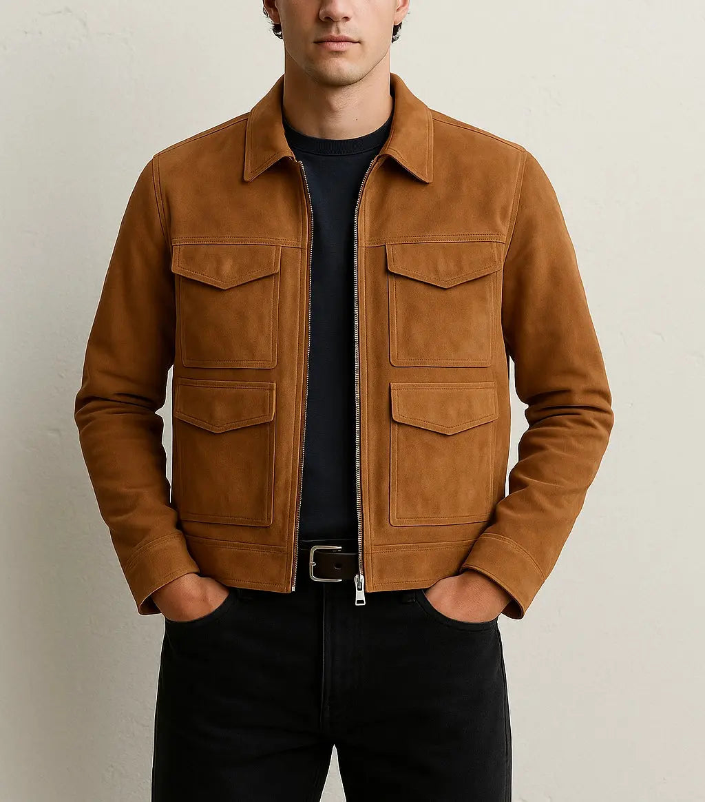 Men's Tan Suede Leather Jacket Custom Leathers