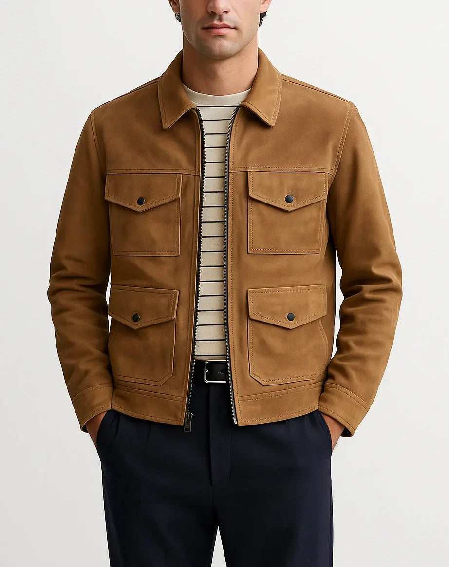 Men's Tan Suede Leather Jacket Custom Leathers