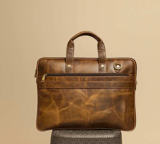 Vintage Brown Leather Laptop Bag