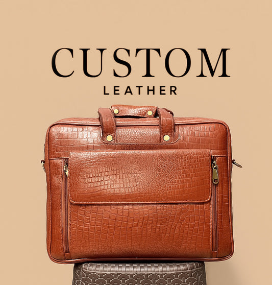 Croc Texture Leather Laptop Bag
