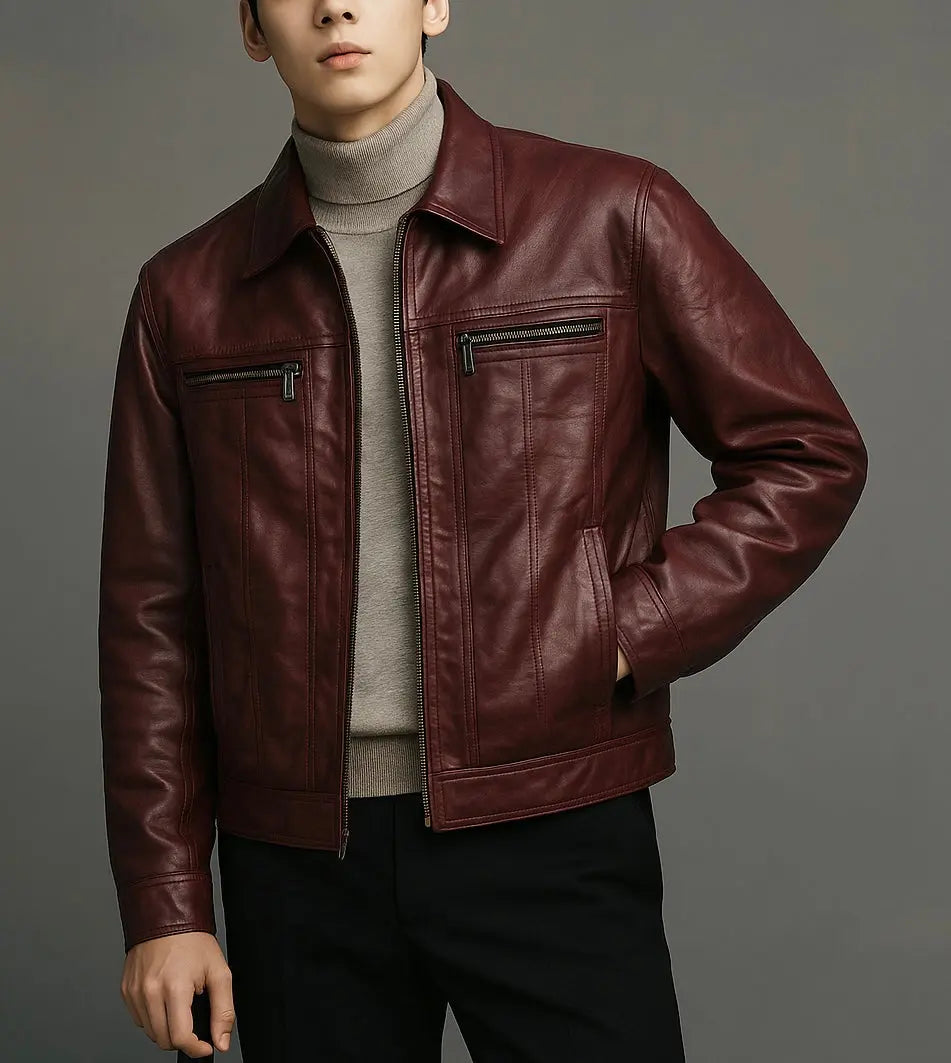 Men's Burgundy Leather Jacket Custom Leathers