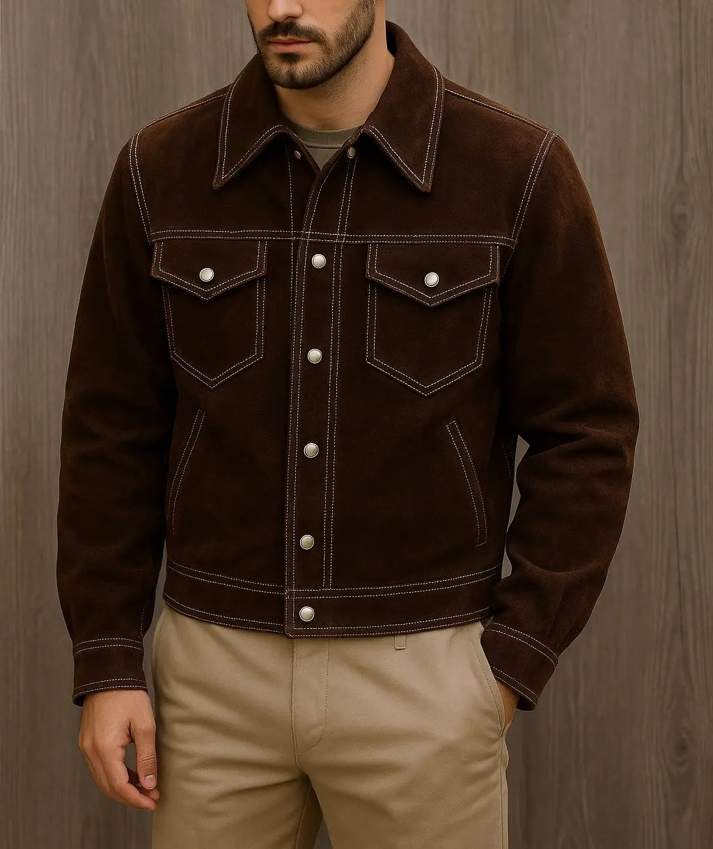 Men's Brown Suede Trucker Jacket Custom Leathers