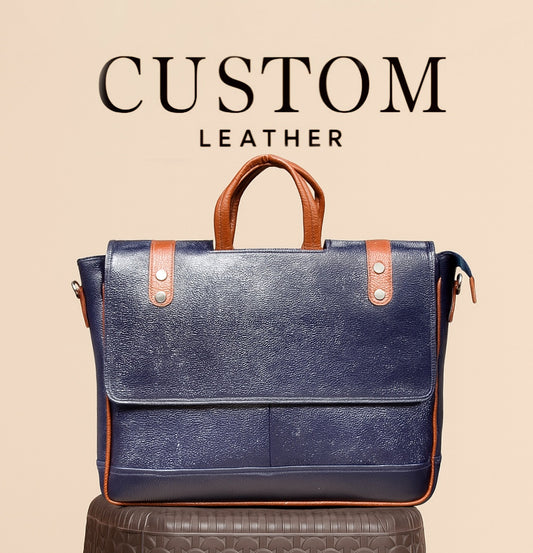Navy & Tan Leather Messenger Bag