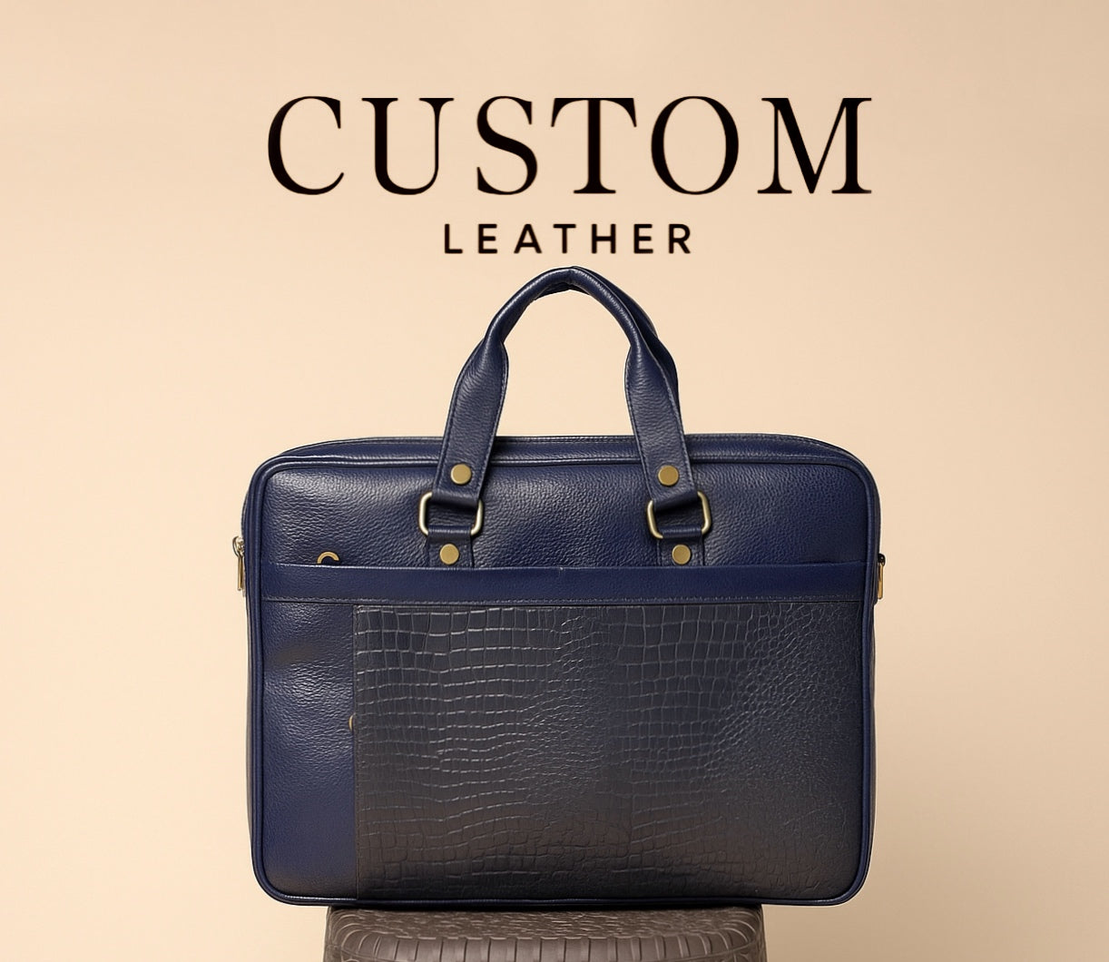 Navy Croc Leather Laptop Bag