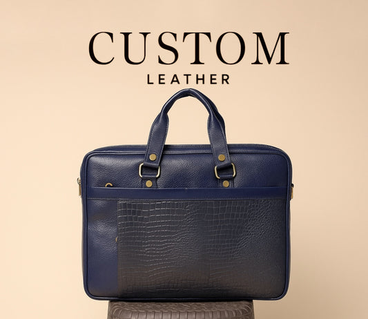 Navy Croc Leather Laptop Bag