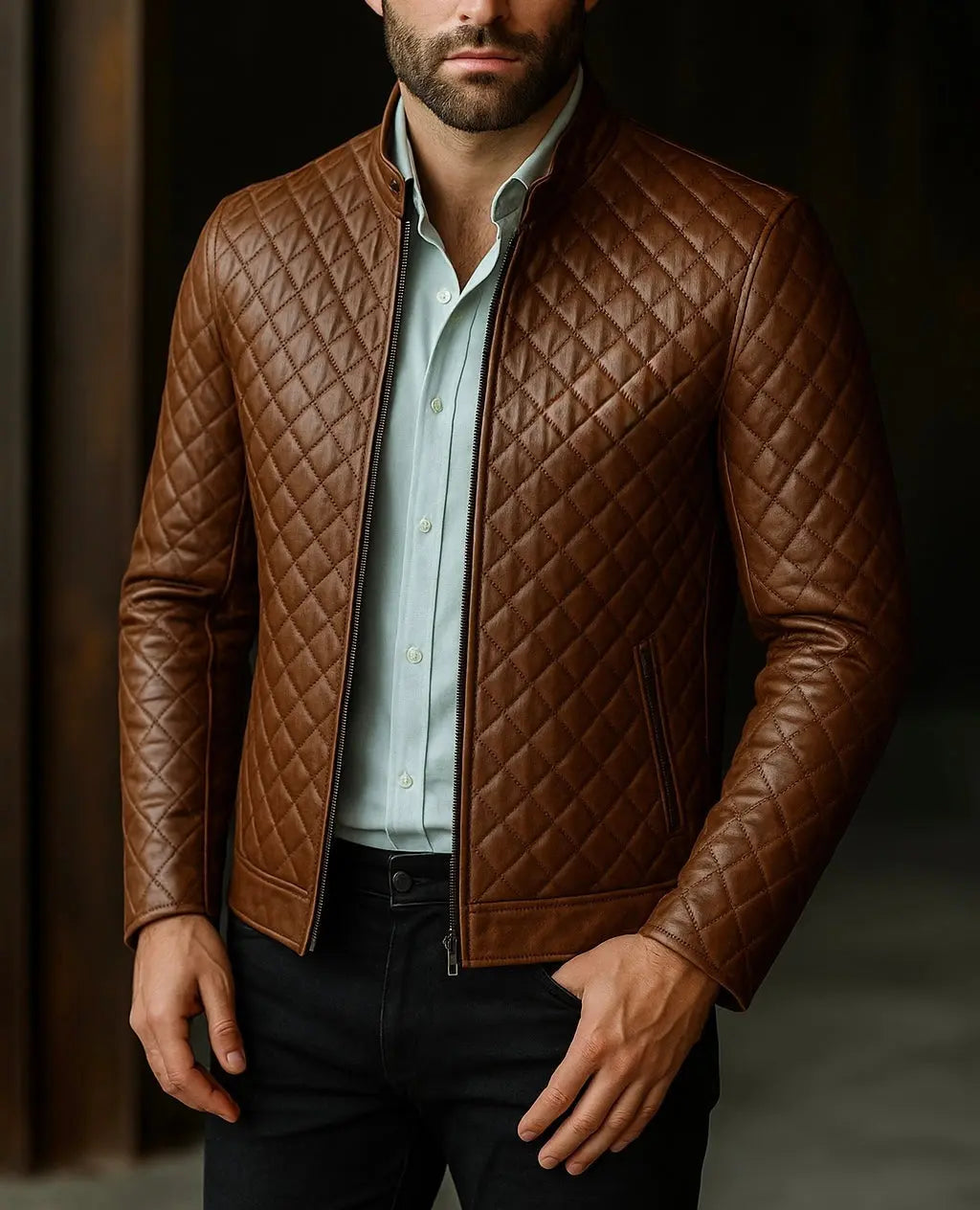 Men's Brown Quilted Leather Jacket Custom Leathers