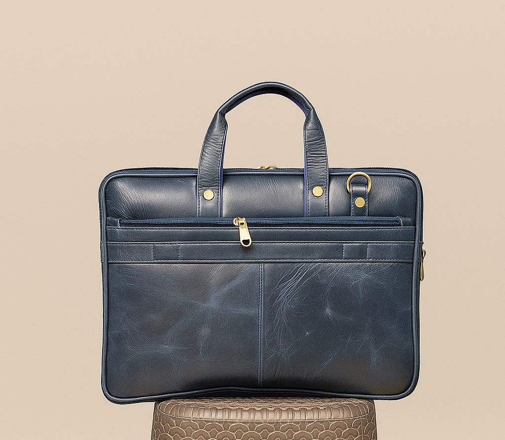 Navy Blue Premium Leather Office Bag