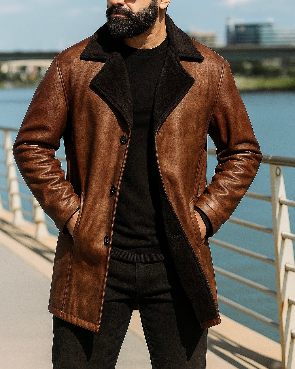 Men's Tan Leather Jacket Classic Fit