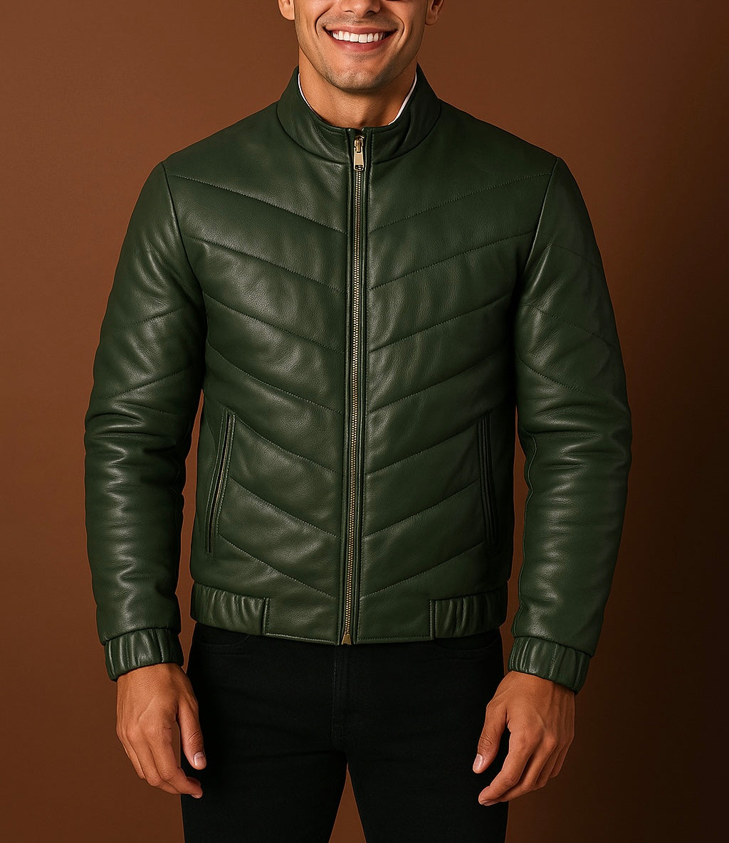 Men's Green Quilted Leather Jacket
