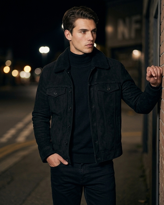 Men's Tan Suede Shearling Collar Jacket