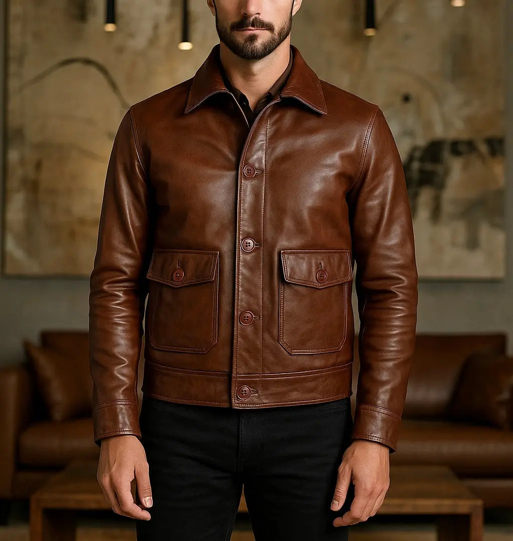 Men's Classic Brown Leather Jacket - Custom Leathers