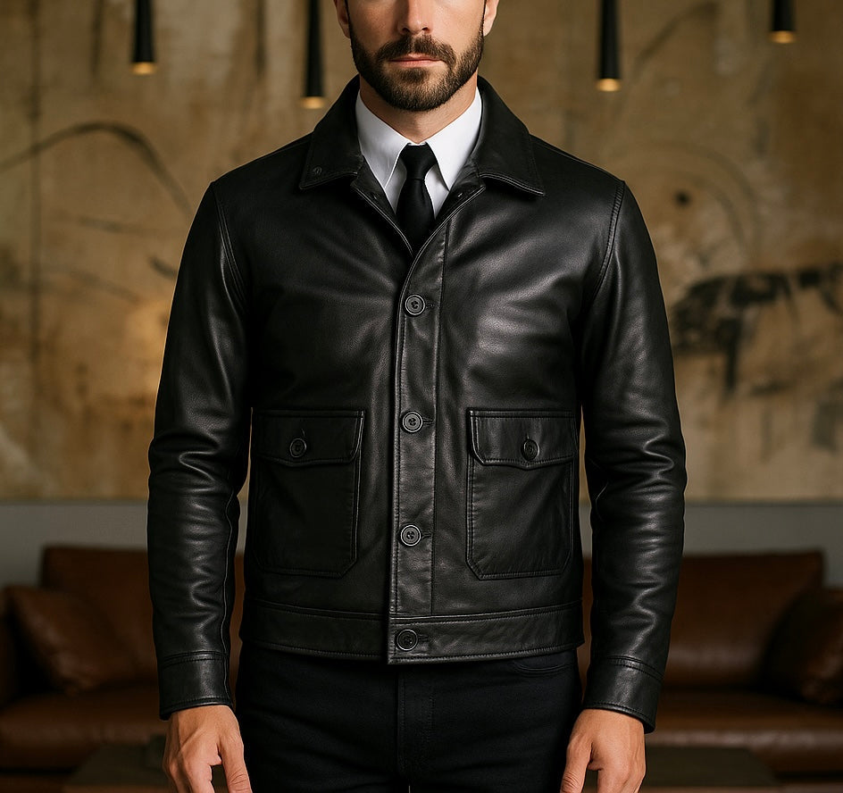 Men's Classic Black Leather Jacket