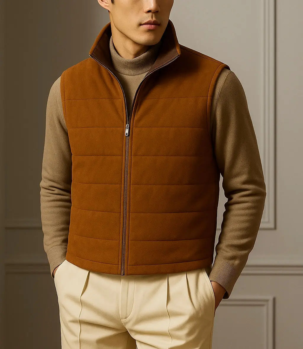 Men's Brown Quilted Vest - Custom Leathers