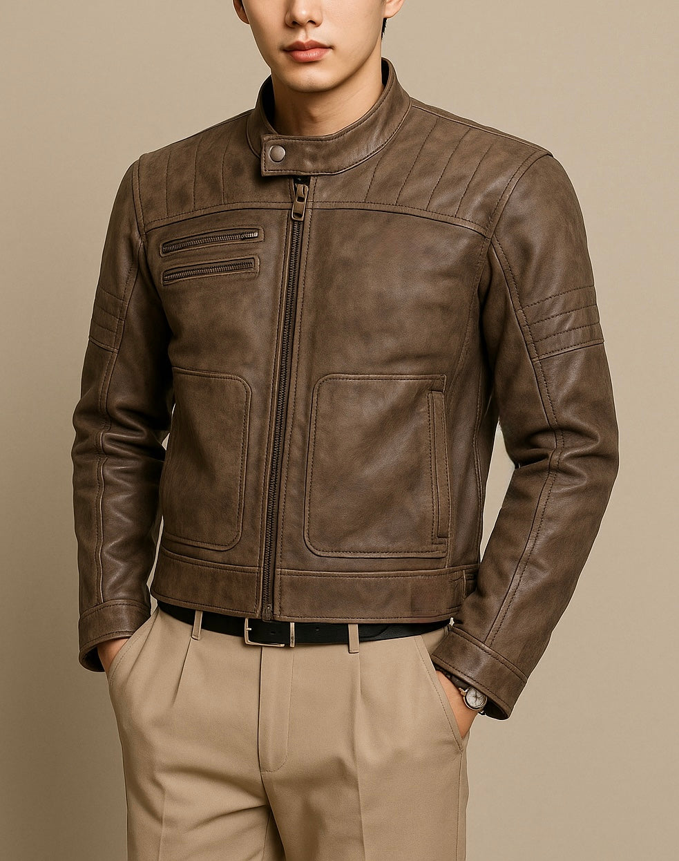 Men's Brown Moto Leather Jacket