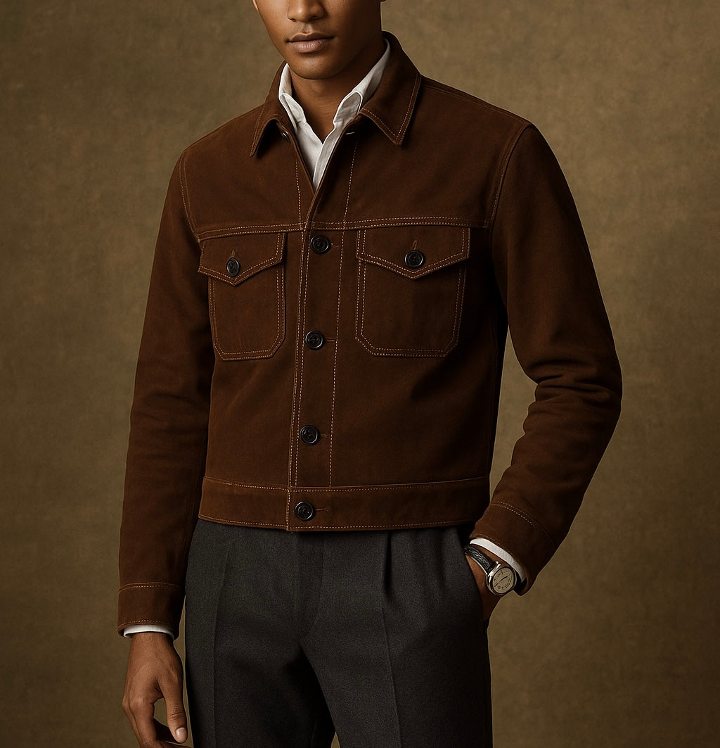 Men's Suede Button-Up Jacket