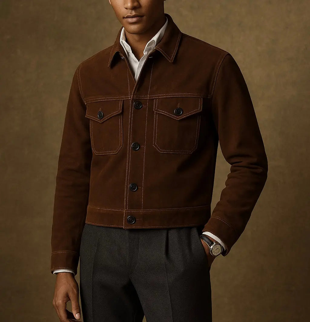 Men's Suede Button-Up Jacket - Custom Leathers