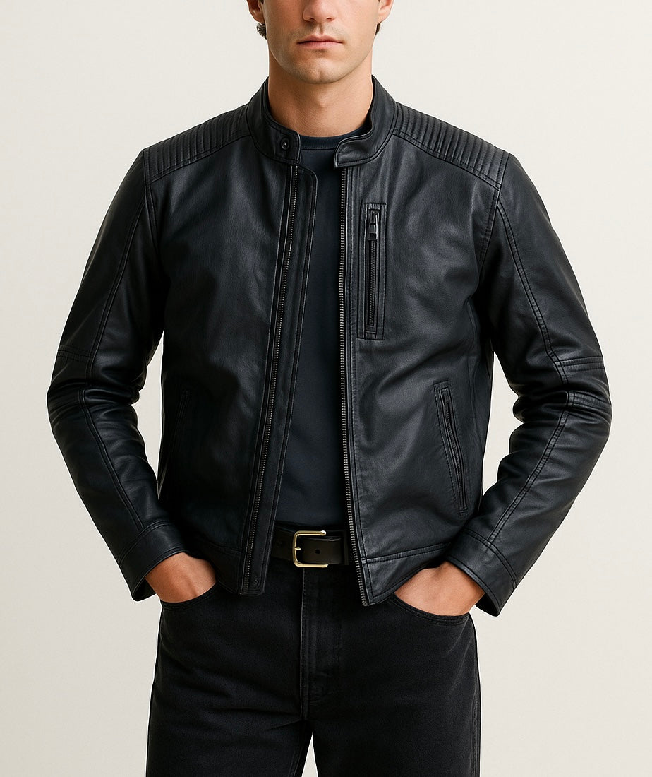 Men's Black Leather Biker Jacket