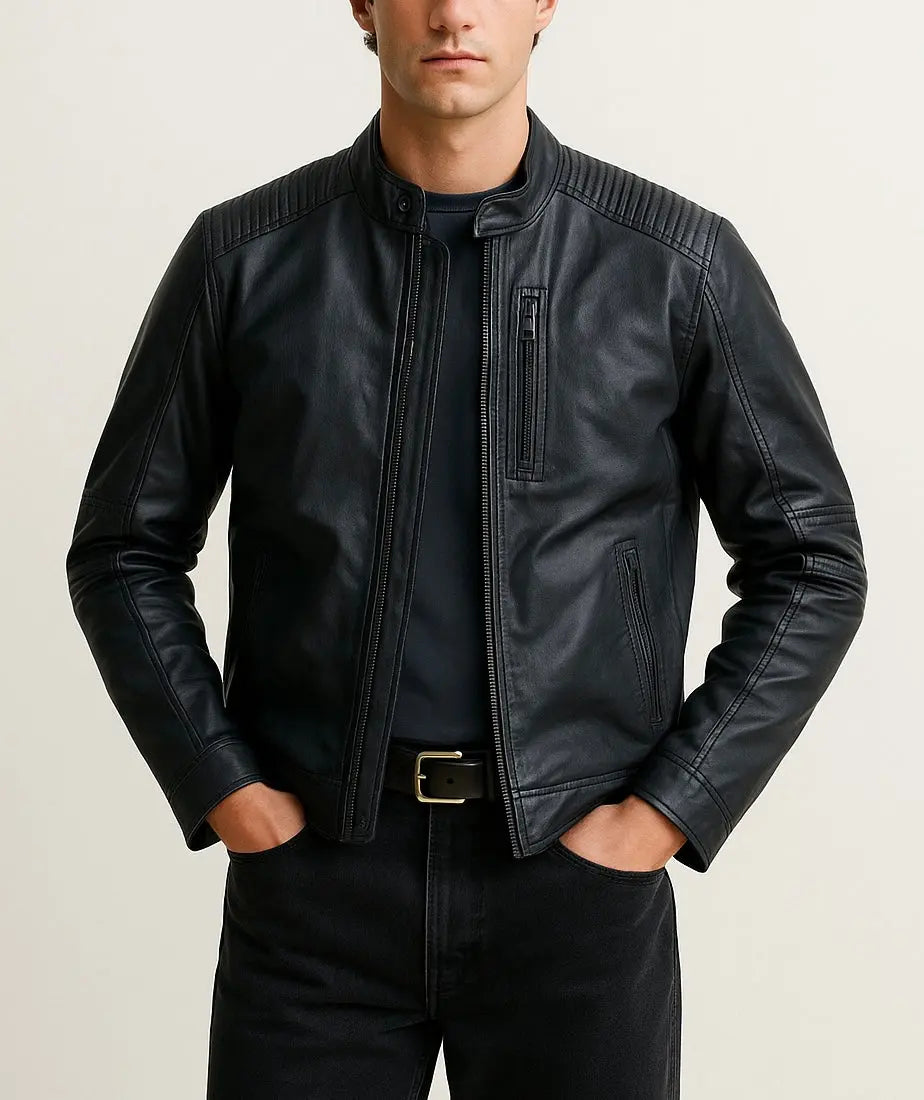 Men's Black Leather Biker Jacket Custom Leathers