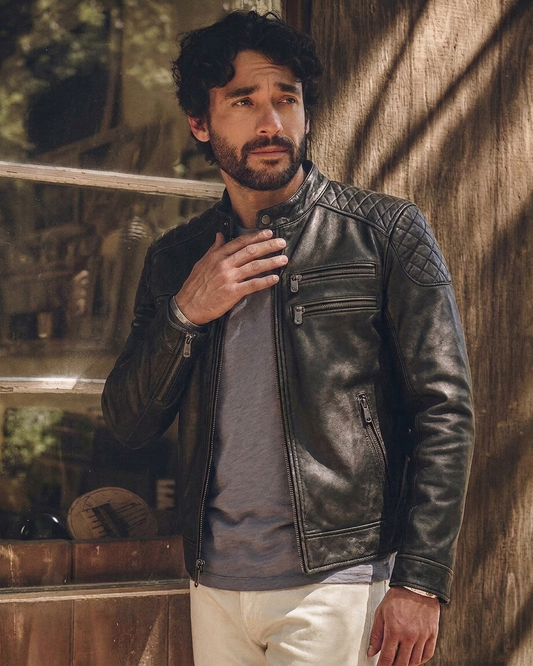 Men's Black Leather Biker Jacket