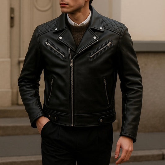 Men's Black Quilted Leather Biker Jacket