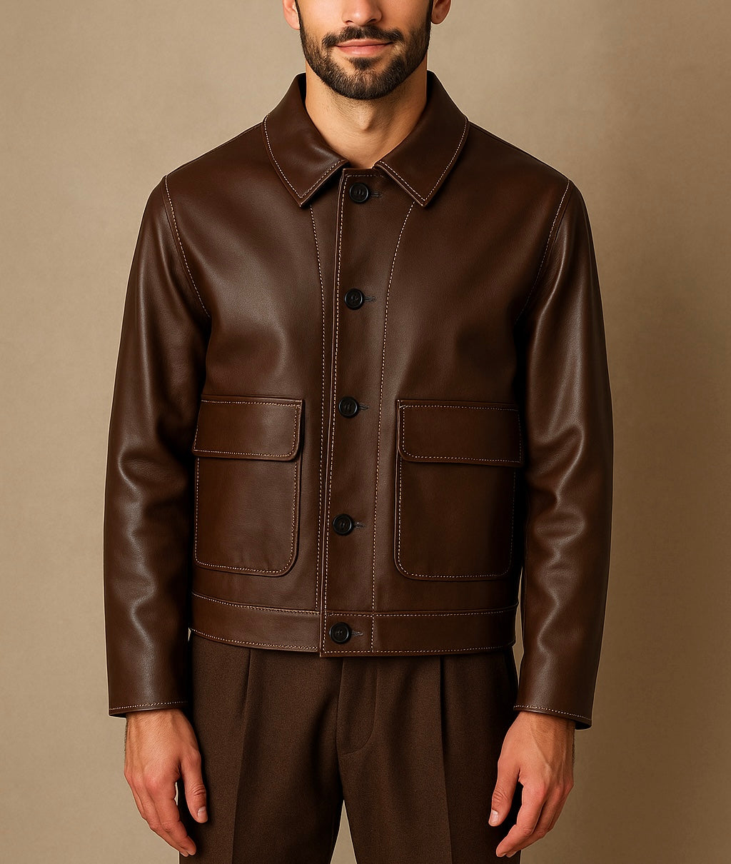 Men's Brown Leather Field Jacket