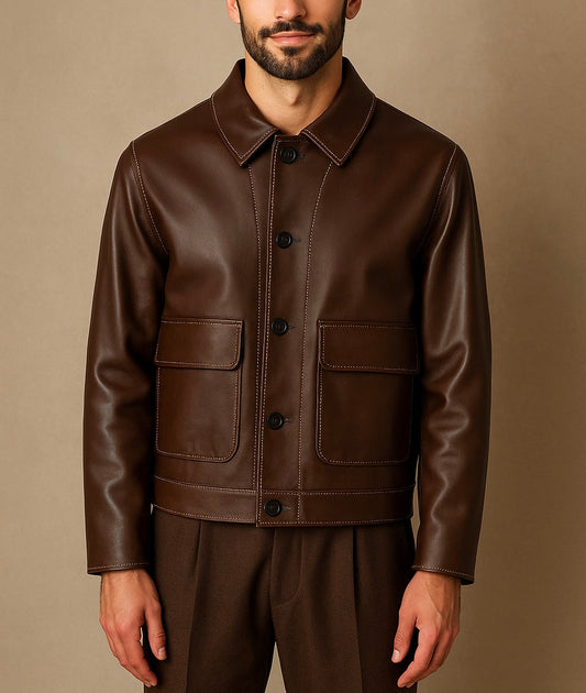 Men's Brown Leather Field Jacket