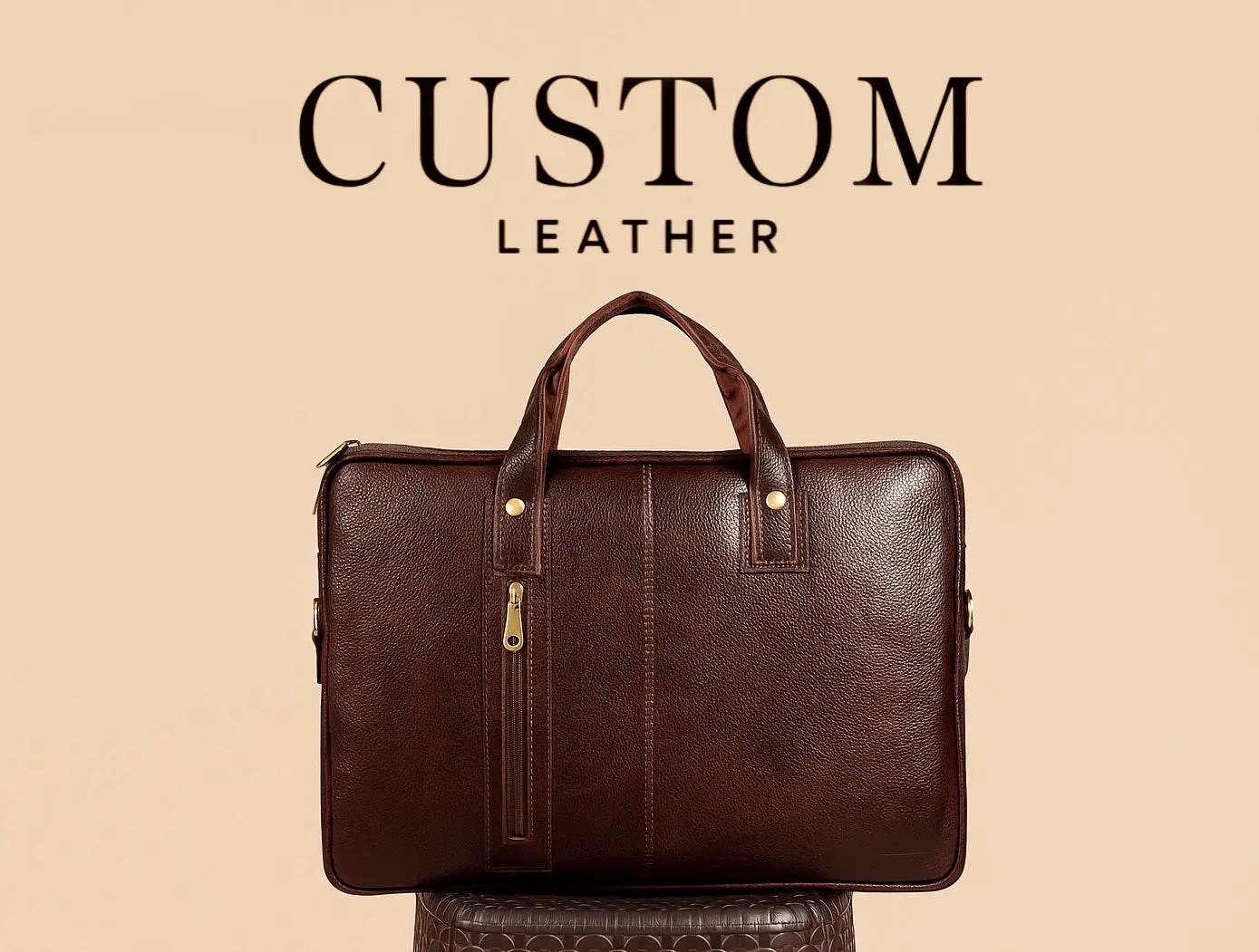 Brown Vertical Zip Leather Laptop Bag Custom Leathers