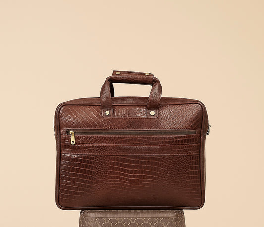 Textured Brown Croc Leather Office Bag