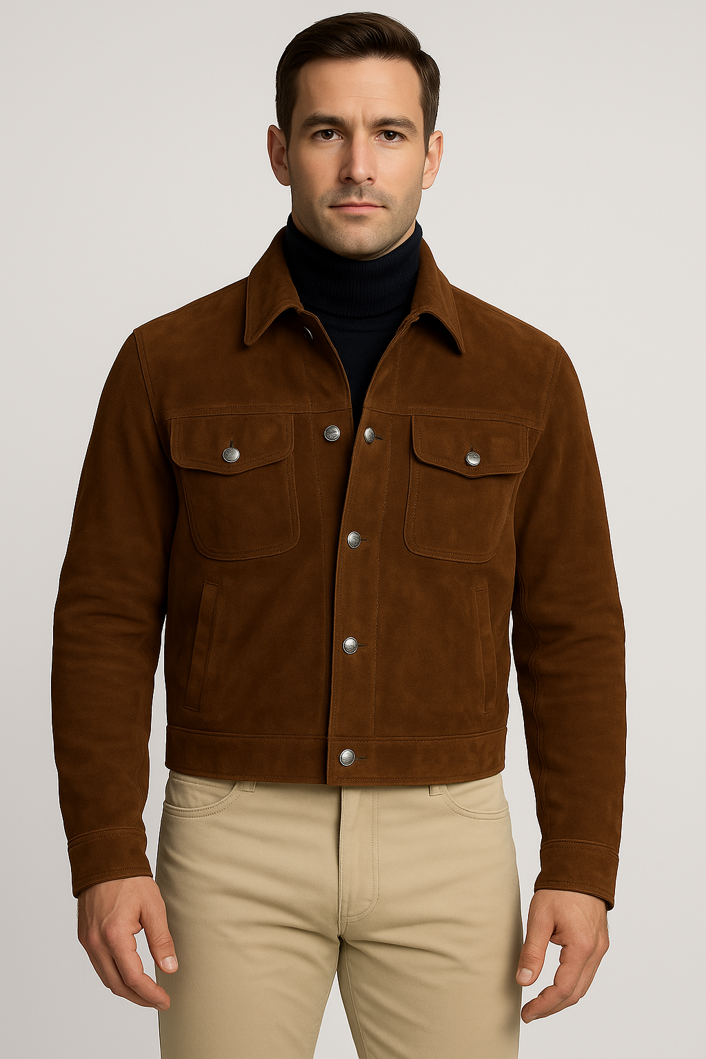 Men’s Classic Brown Suede Trucker Jacket – Smart & Timeless