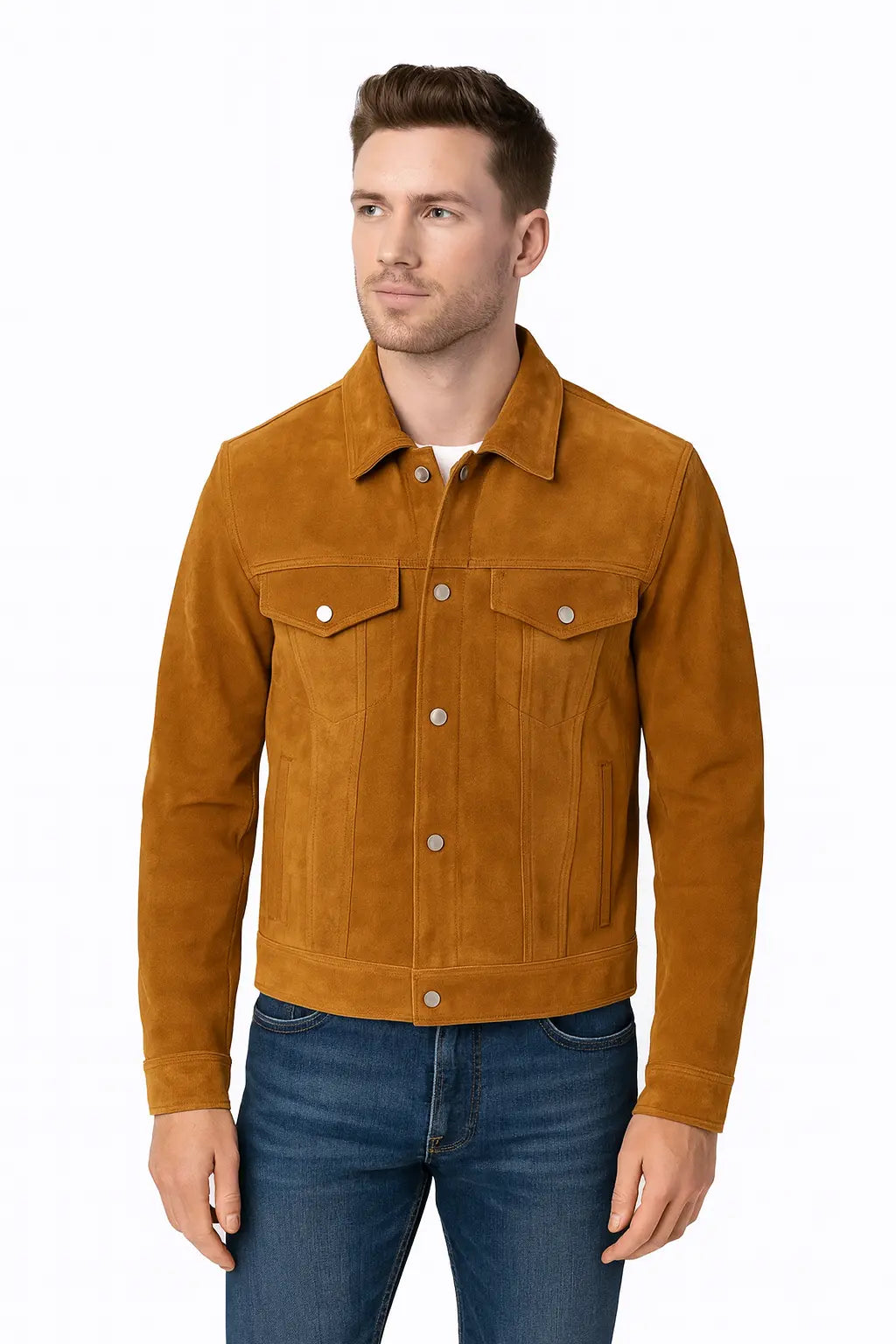 Classic Tan Suede Button-Up Men's Jacket Custom Leathers