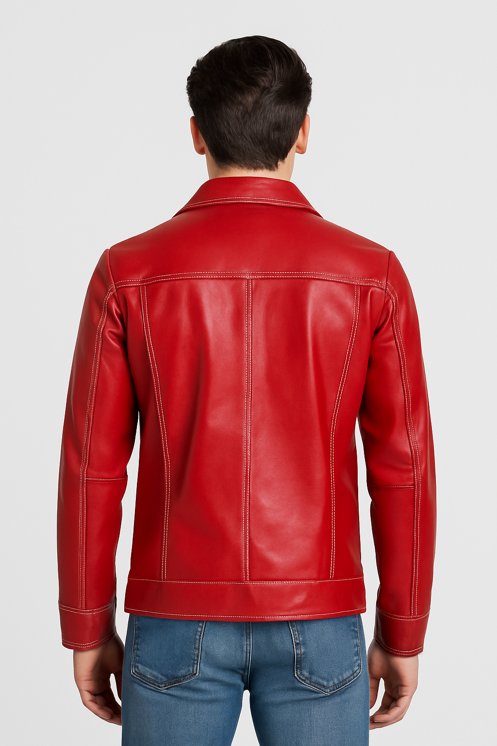 Vintage Crimson Button-Up Leather Jacket for Men