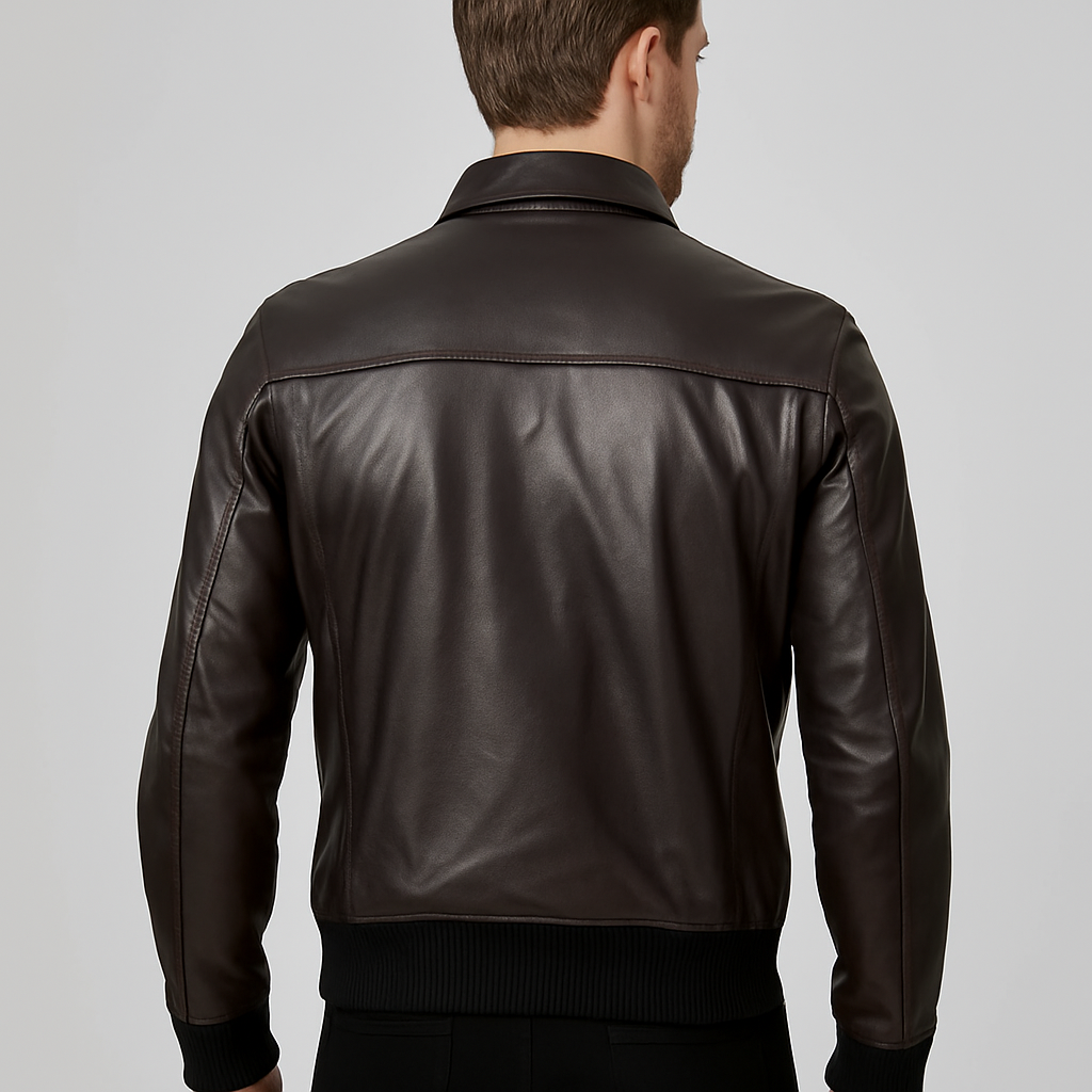 Classic Brown Leather Field Jacket for Men