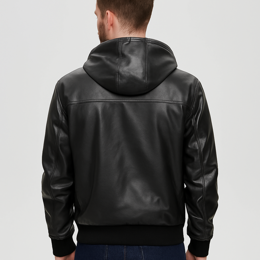 Classic Black Leather Hoodie Jacket for Men