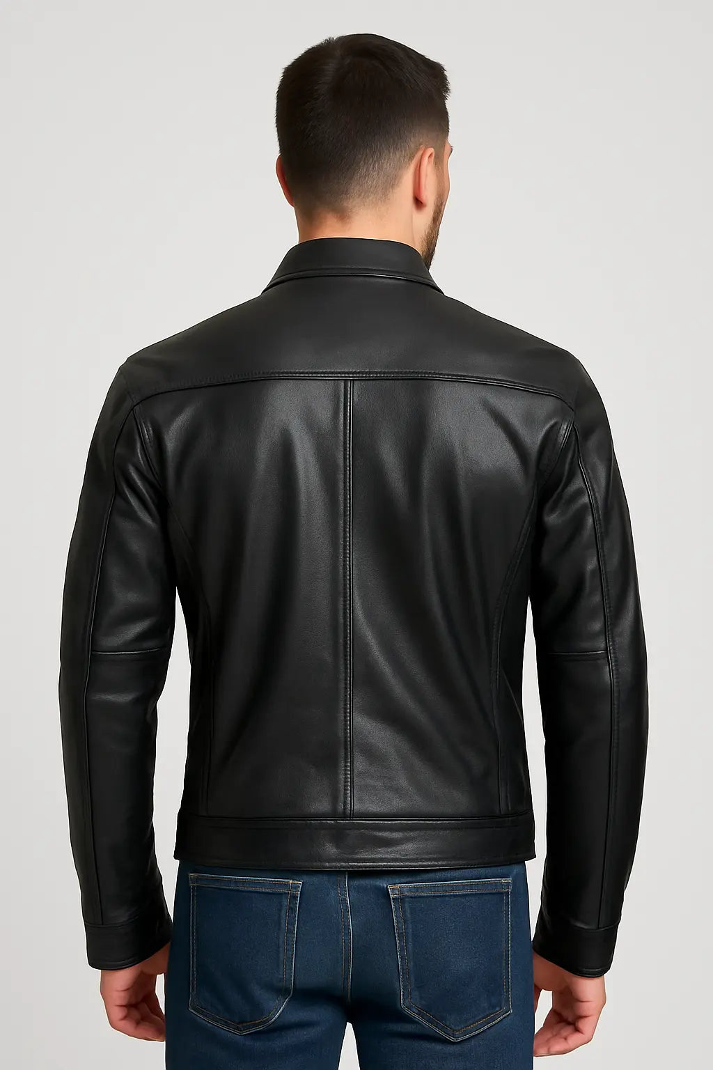 Classic Black Leather Jacket with Multiple Zipper Pockets Custom Leathers