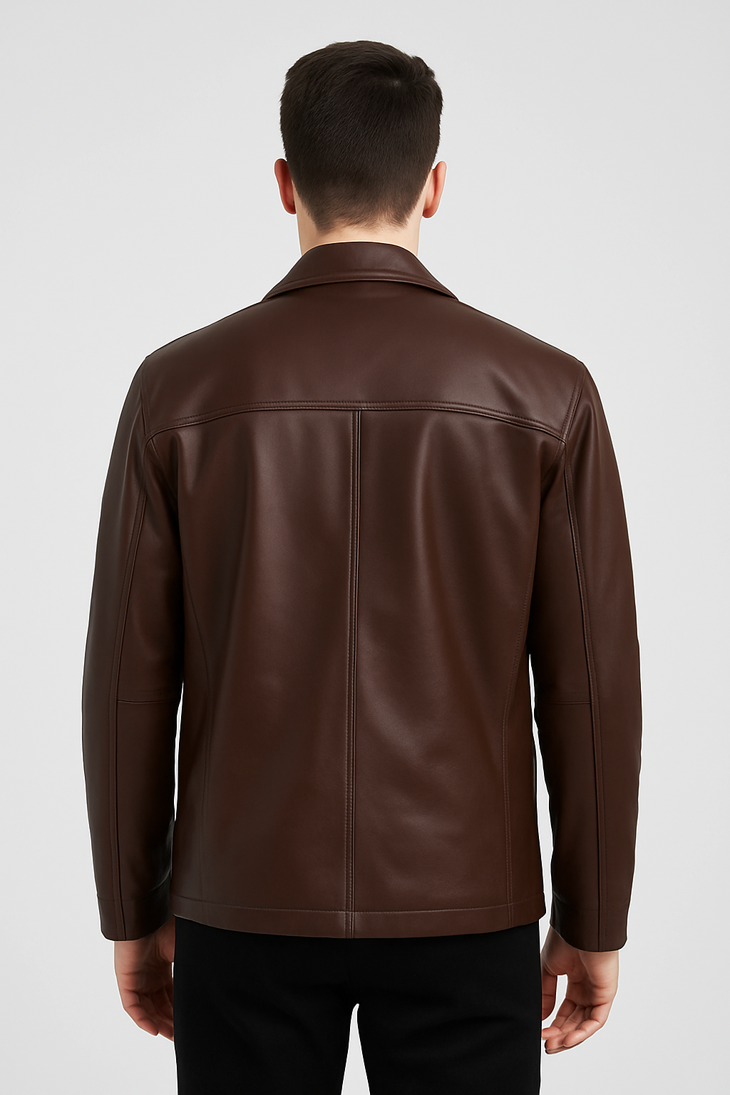 Classic Brown Button-Up Leather Jacket for Men