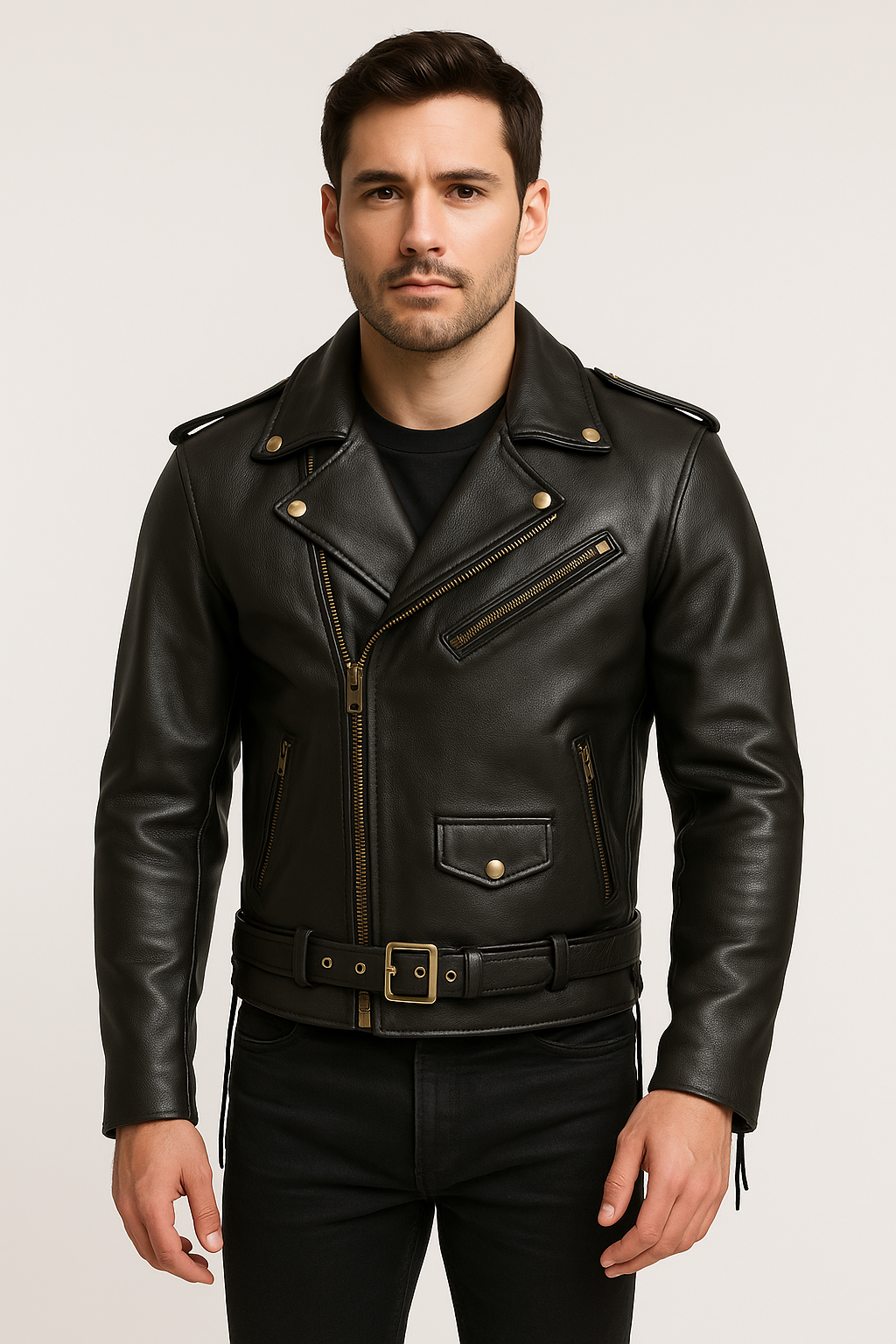 Classic Black Leather Motorcycle Jacket for Men – Fox Creek Style