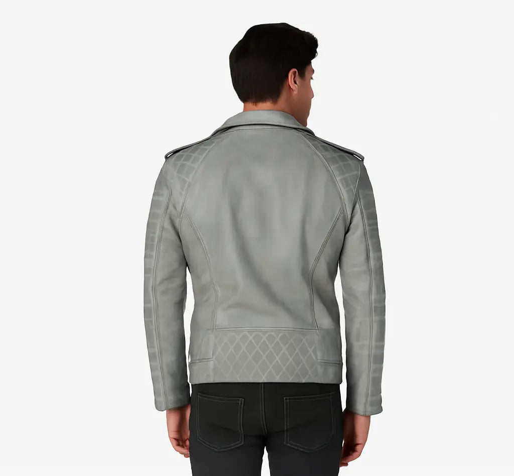 Urban Silver Quilted Biker Leather Jacket for Men Custom Leathers