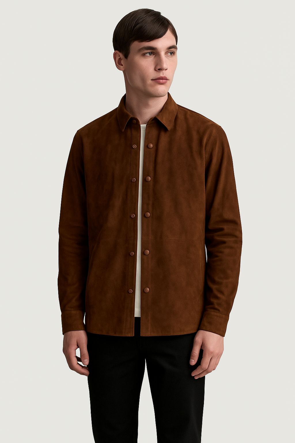 Men's Classic Brown Suede Button-Up Jacket