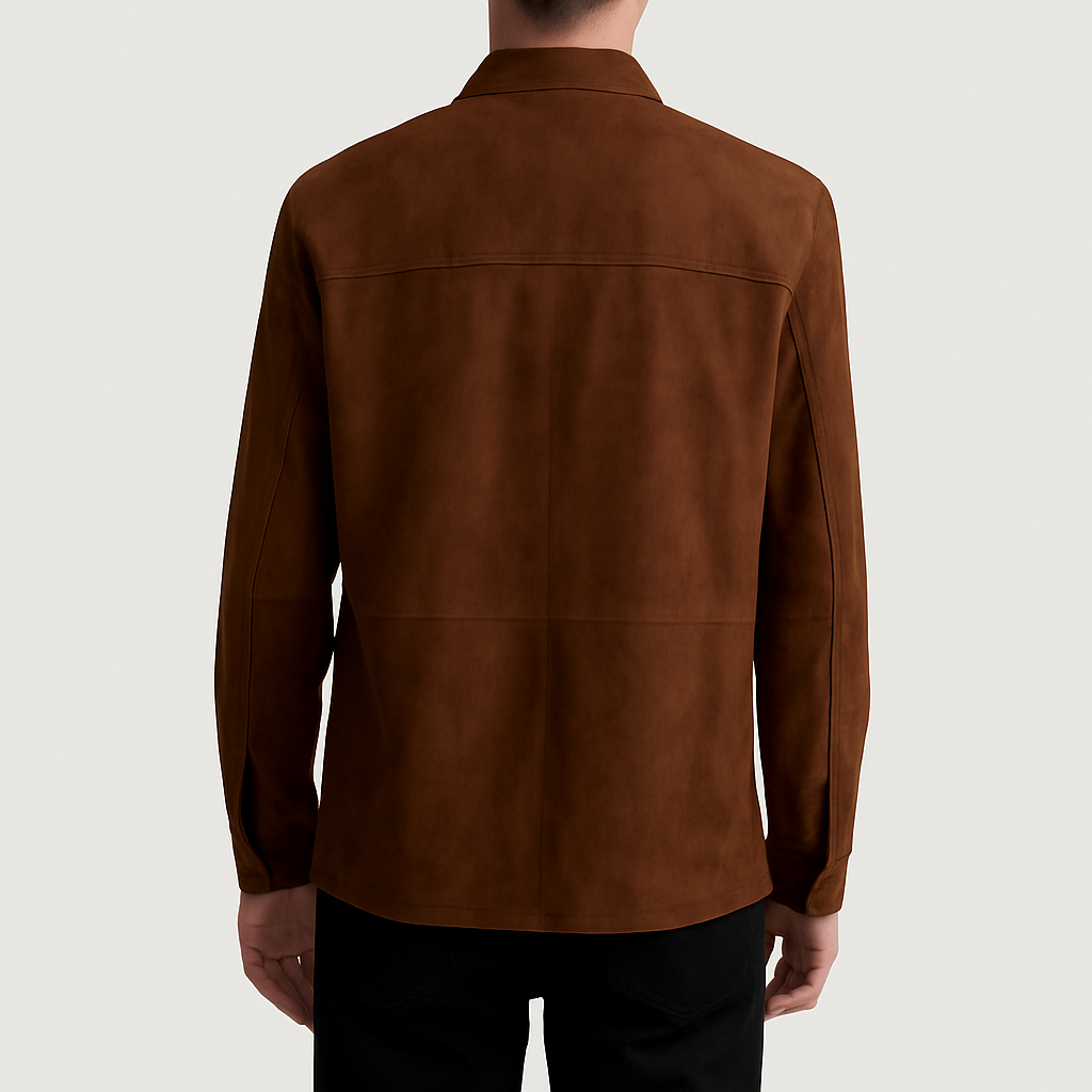 Men's Classic Brown Suede Button-Up Jacket