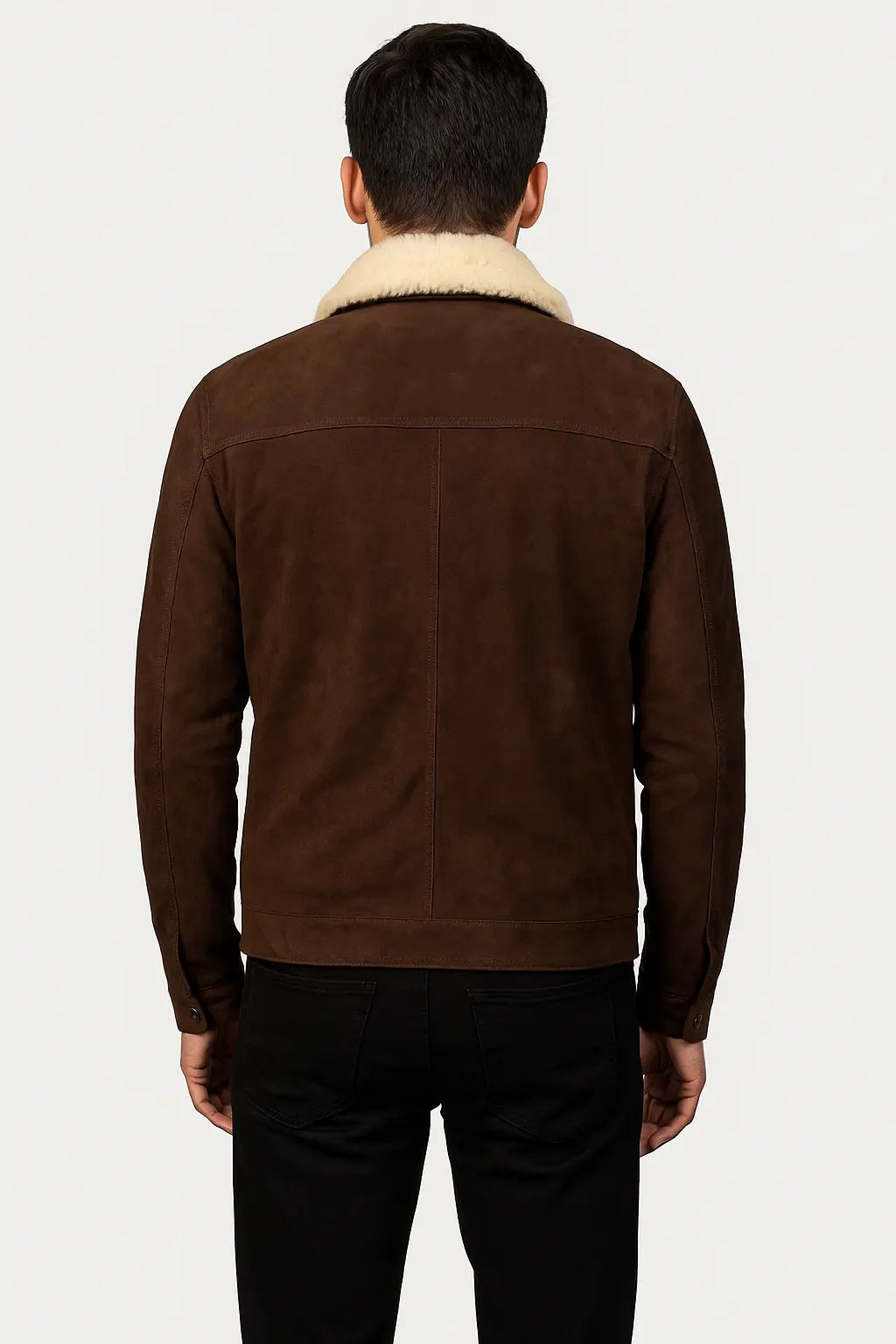 Men’s Brown Shearling Collar Suede Jacket Custom Leathers
