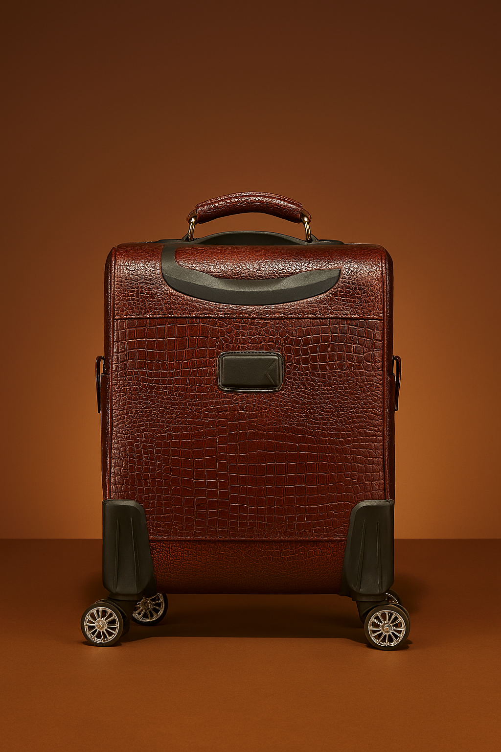 Deluxe Crocodile-Textured Brown Leather Trolley Bag