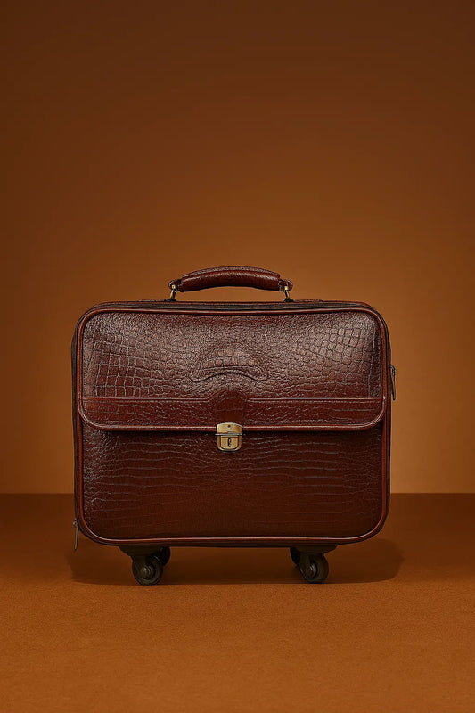 Vintage Brown Leather Trolley Briefcase with Secure Lock Custom Leathers