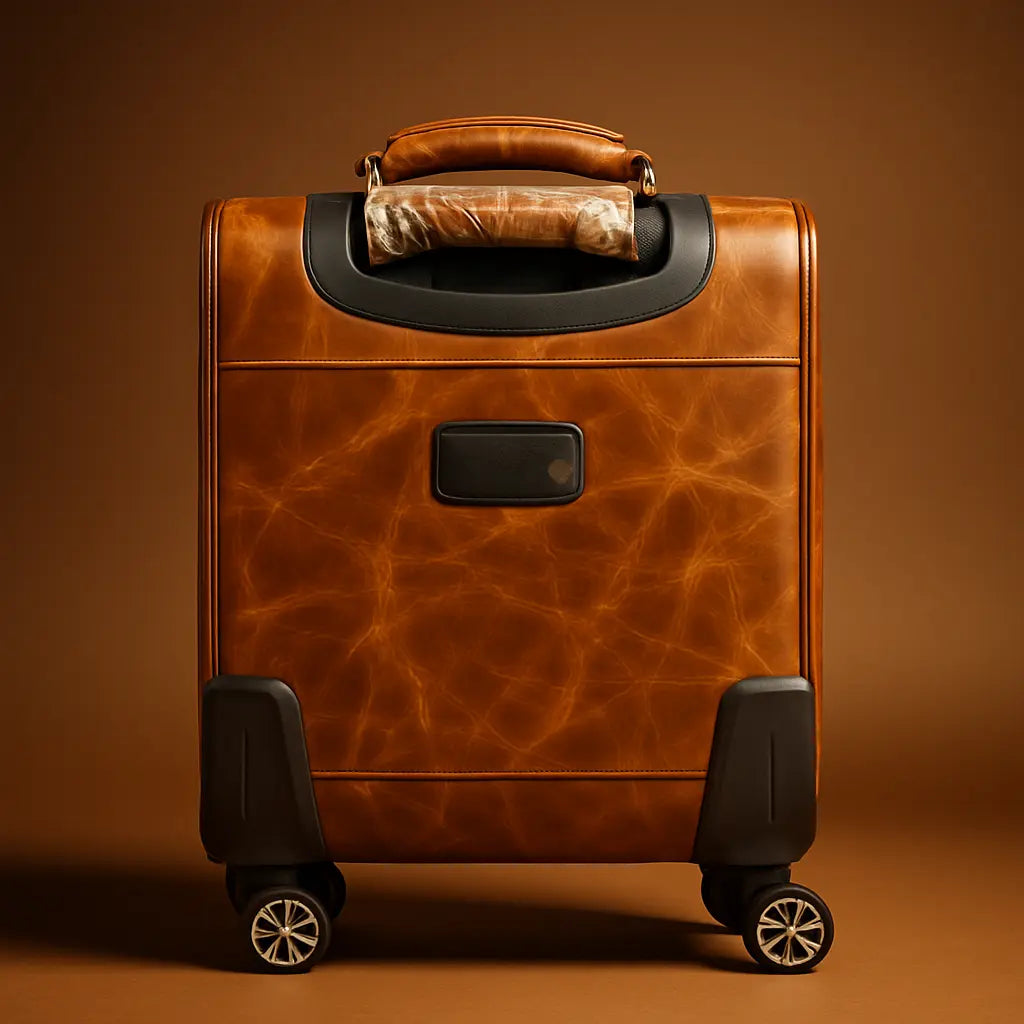 Classic Tan Leather Travel Trolley with Vintage Finish Custom Leathers