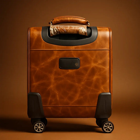 Classic Tan Leather Travel Trolley with Vintage Finish Custom Leathers