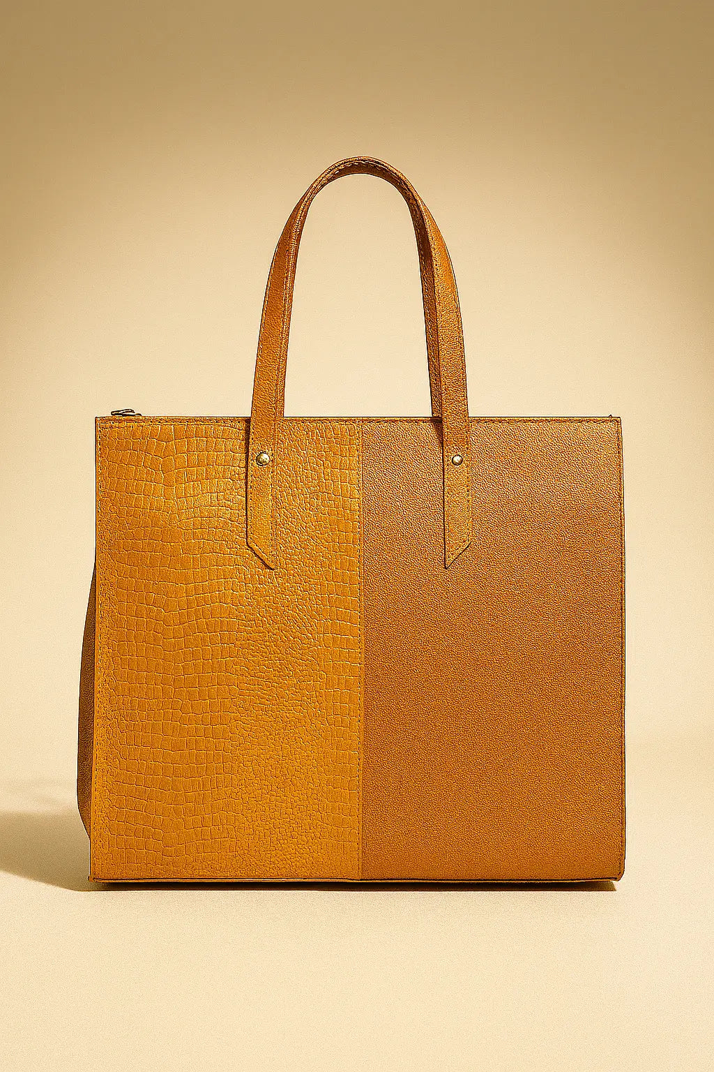 Two-Tone Mustard Brown Structured Tote – Chic & Spacious Custom Leathers